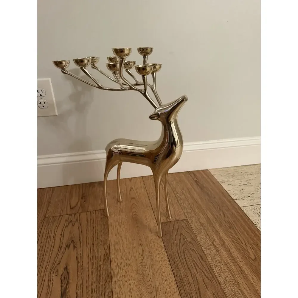 Large Silver Plate Pottery Barn Reindeer Candelabra 10 Points Stands 20